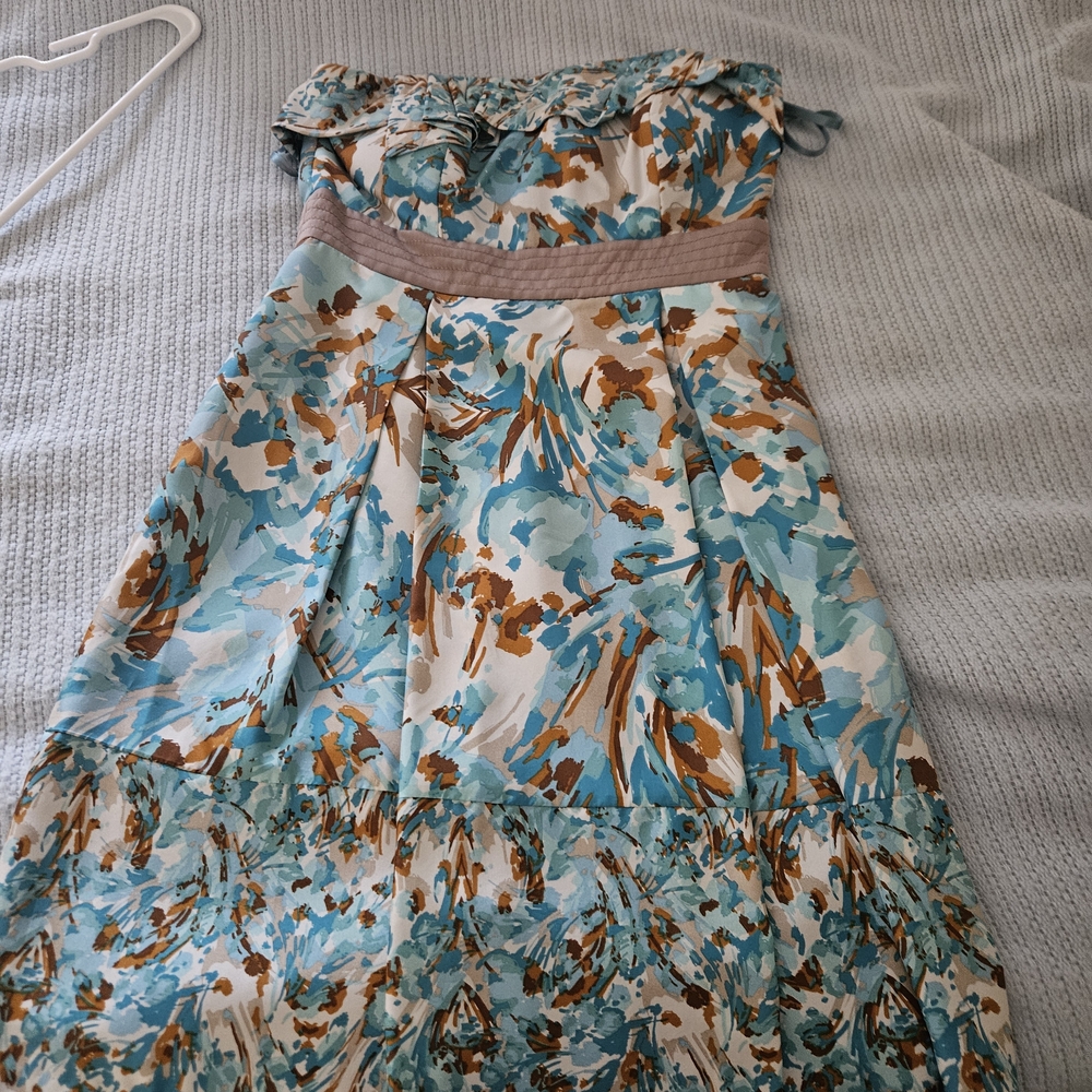 BCBG Paris Strapless Dress - Blue and Brown Floral